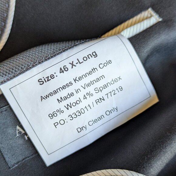 Awearness Kenneth Cole Slim Fit Black Suit 46 Extra-Long and Pants W36-38 L34 - Picture 8 of 16